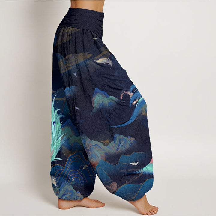Pantaloni harem da donna con elastico in vita, motivo Buddha Stones Cotton Phoenix Mountain Cloud - image 9