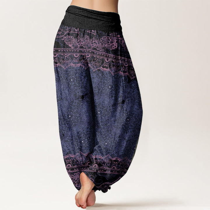 Pantaloni harem da donna con elastico in vita, in puro cotone, con eleganti fiori mandala e pietre Buddha Stones - image 7