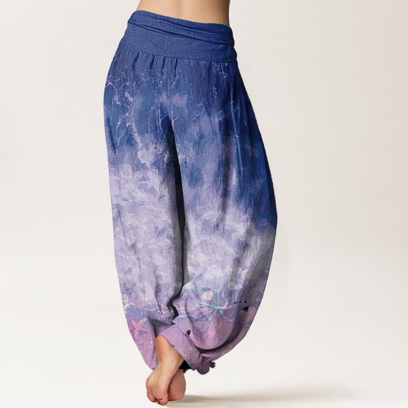 Pantaloni harem da donna con elastico in vita, in puro cotone con motivo "Vast Ocean" Buddha Stones - image 10