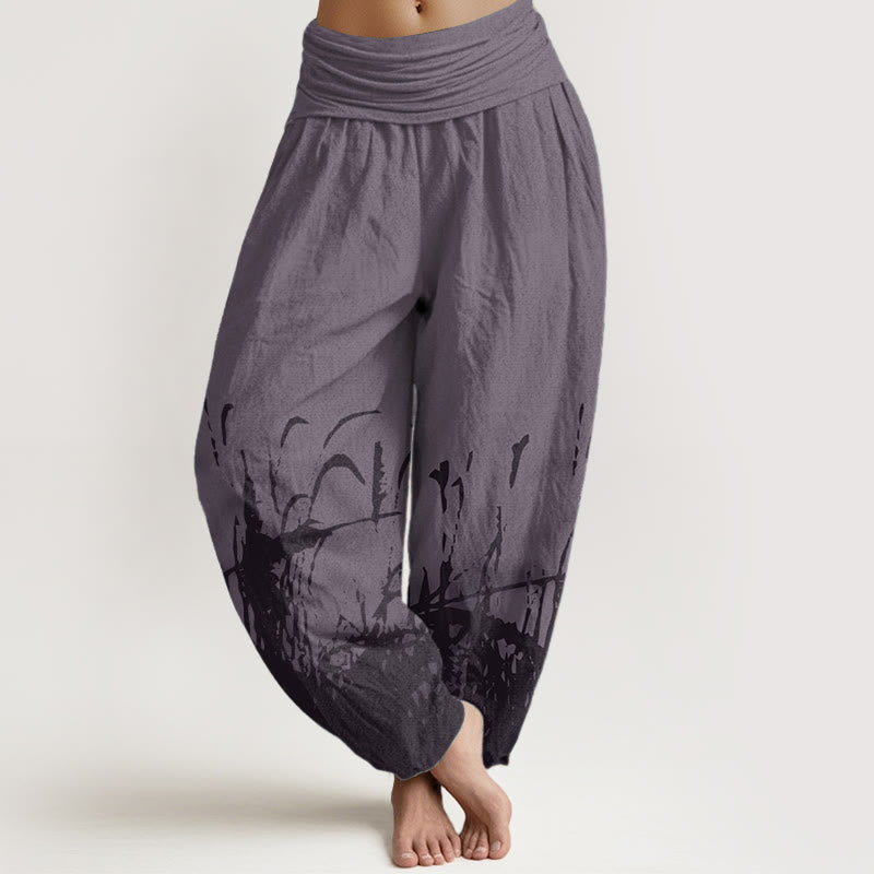 Pantaloni harem da donna con elastico in vita, in puro cotone con motivo erba selvatica, motivo Buddha Stones - Viola - US22, UK/AU26, EU54 (6XL) - image 8