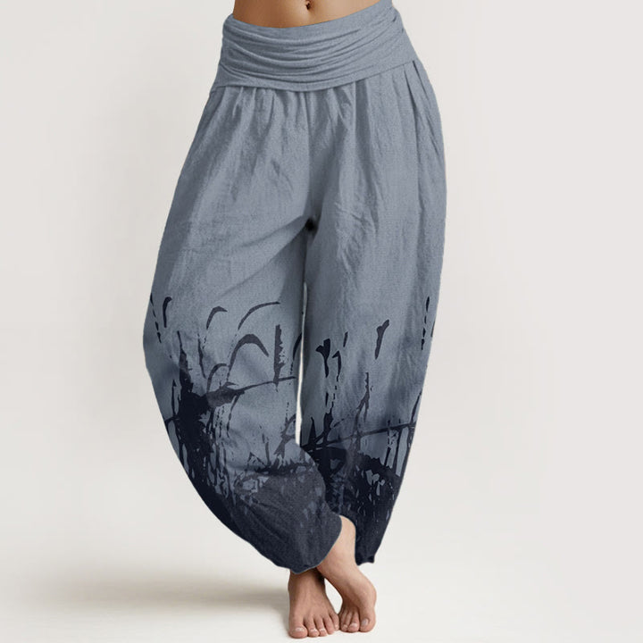 Pantaloni harem da donna con elastico in vita, in puro cotone con motivo erba selvatica, motivo Buddha Stones - Blu fiordaliso - US22, UK/AU26, EU54 (6XL) - image 5