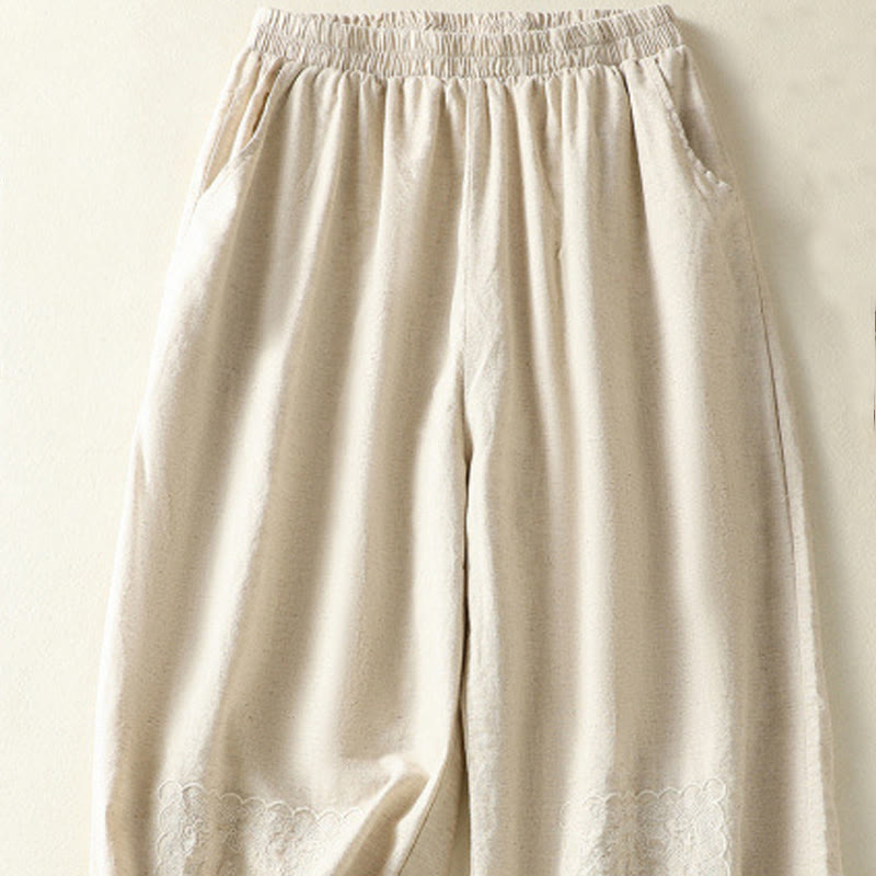 Pantaloni harem da donna in cotone e lino con tasche, modello Paisley, stile vintage estivo e casual, con ricamo Buddha Stones - image 8