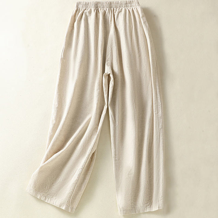 Pantaloni harem da donna in cotone e lino con tasche, modello Paisley, stile vintage estivo e casual, con ricamo Buddha Stones - image 7