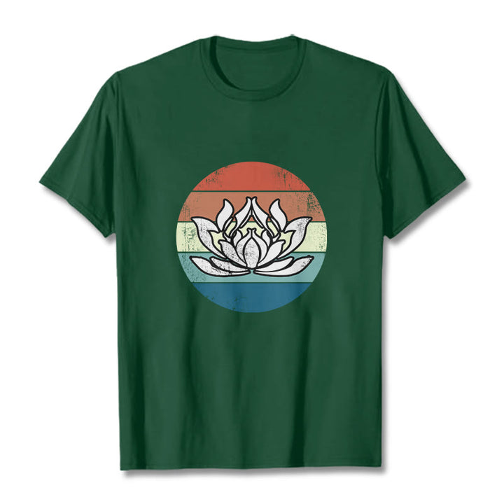 Maglietta in cotone con motivo a righe colorate Buddha Stones e loto in fiore - Verde studentesco - 2XL - image 10
