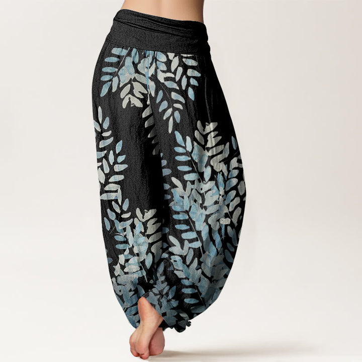 Pantaloni harem da donna con elastico in vita, in cotone, casual, con motivo a foglie intrecciate e motivo a Buddha Stones - image 2