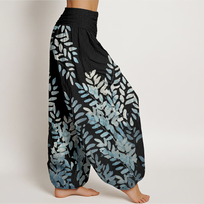 Pantaloni harem da donna con elastico in vita, in cotone, casual, con motivo a foglie intrecciate e motivo a Buddha Stones - image 1
