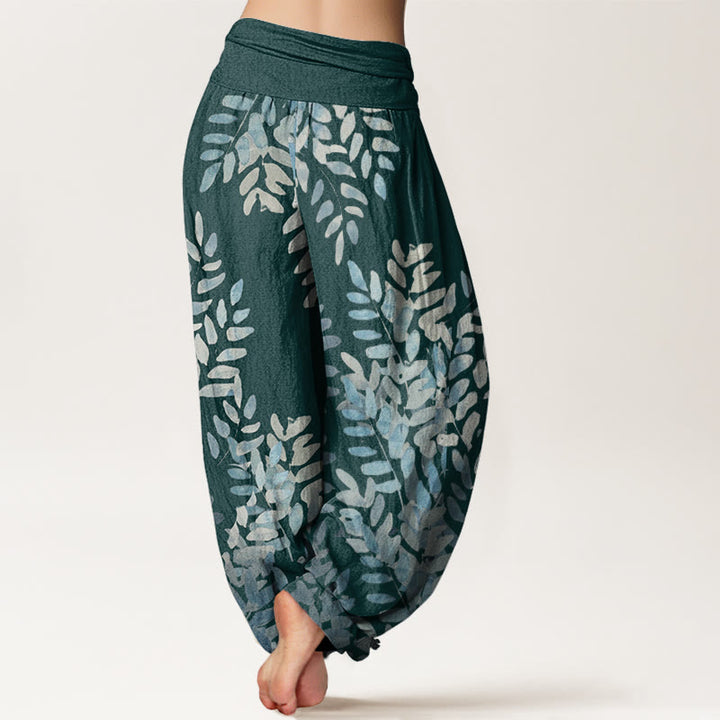 Pantaloni harem da donna con elastico in vita, in cotone, casual, con motivo a foglie intrecciate e motivo a Buddha Stones - image 6