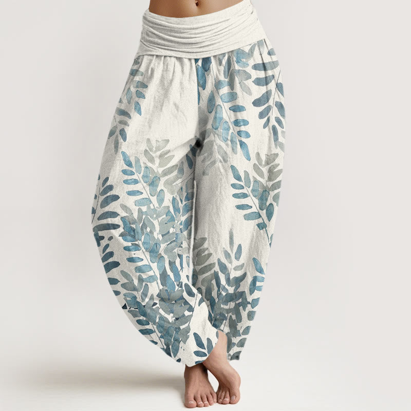 Pantaloni harem da donna con elastico in vita, in cotone, casual, con motivo a foglie intrecciate e motivo a Buddha Stones - Avorio - US22, UK/AU26, EU54 (6XL) - image 7