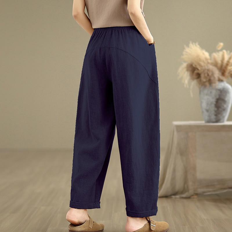 Pantaloni harem da donna in cotone e lino con tasche, casual, semplici e quotidiani, modello Buddha Stones - image 13