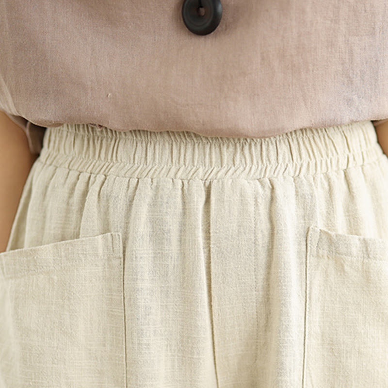Pantaloni harem da donna in cotone e lino con tasche, casual, semplici e quotidiani, modello Buddha Stones - image 6