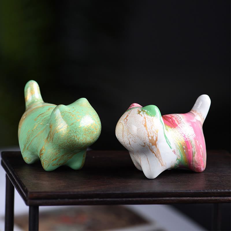 Buddha Stones Mini Gatto adorabile Legno di ebano laccato Artigianato Decorazione della pace - image 0