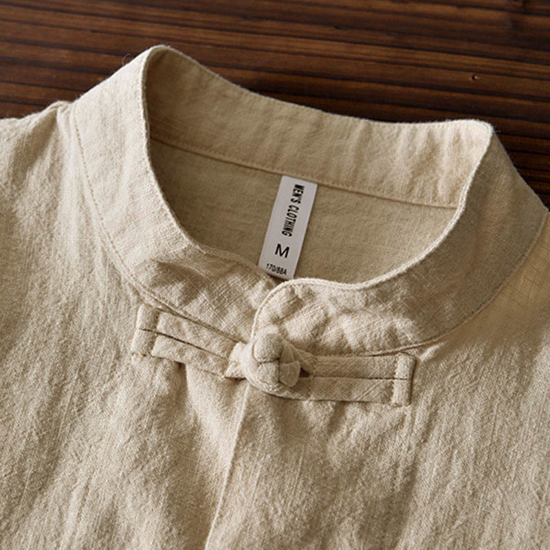 Abito cinese Tang con bottoni a forma di rana e motivo Buddha Stones, camicia da uomo in cotone e lino con tasche. - image 23