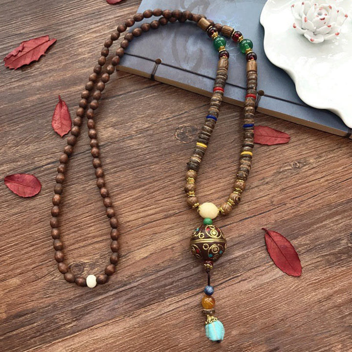 Collana con ciondolo in perline di rame, mantra luminoso, perline di rame, ciondolo in legno di Schima, fatto a mano in tibetano con Buddha Stones . - image 9