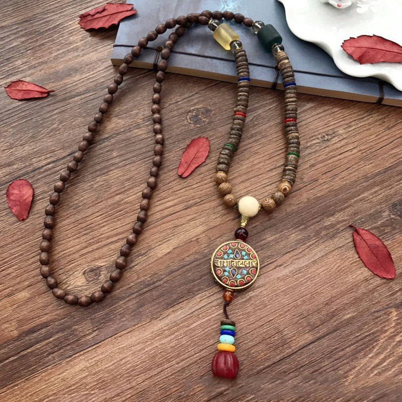 Collana con ciondolo in perline di rame, mantra luminoso, perline di rame, ciondolo in legno di Schima, fatto a mano in tibetano con Buddha Stones . - image 2