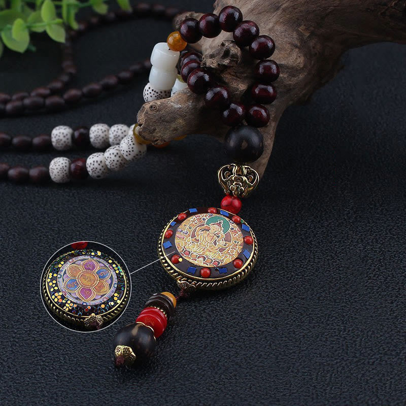Buddha Stones di legno tibetane fatte a mano Om Mani Padme Hum Samantabhadra Bodhisattva Purezza Collana pendente - image 4