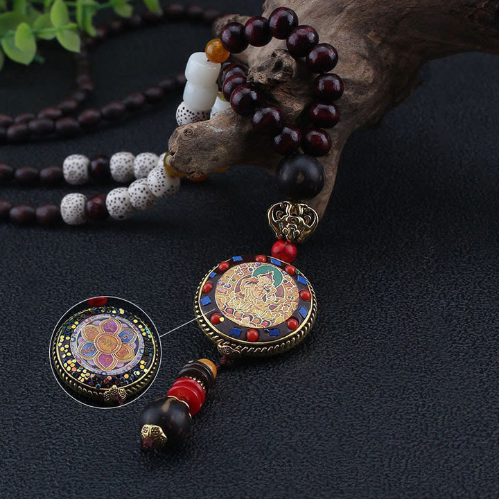 Buddha Stones di legno tibetane fatte a mano Om Mani Padme Hum Samantabhadra Bodhisattva Purezza Collana pendente - image 4