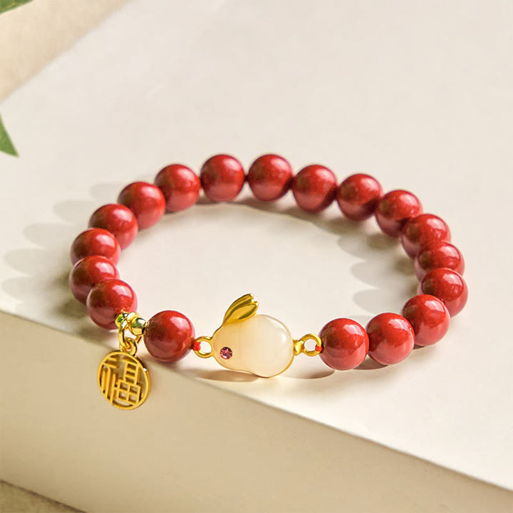 Braccialetto di benedizione del personaggio di Buddha Stones Cinnabar Rabbit Fu
