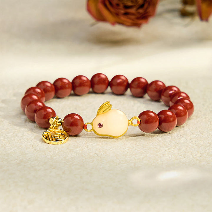 Braccialetto di benedizione del personaggio di Buddha Stones Cinnabar Rabbit Fu