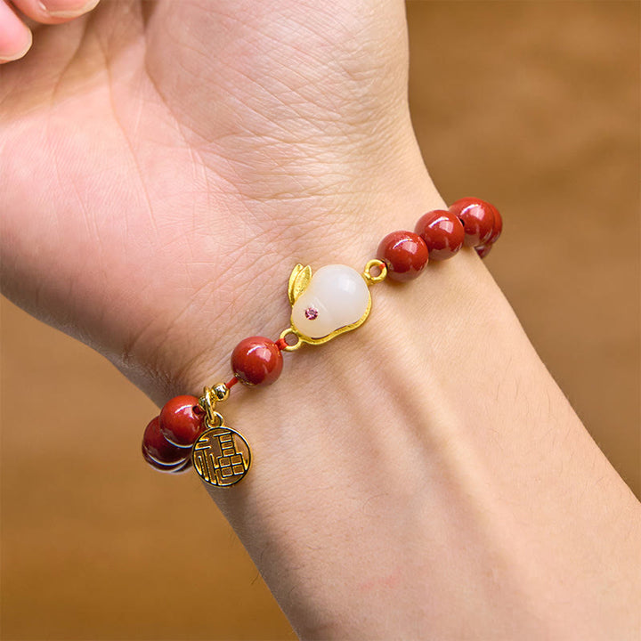 Braccialetto di benedizione del personaggio di Buddha Stones Cinnabar Rabbit Fu