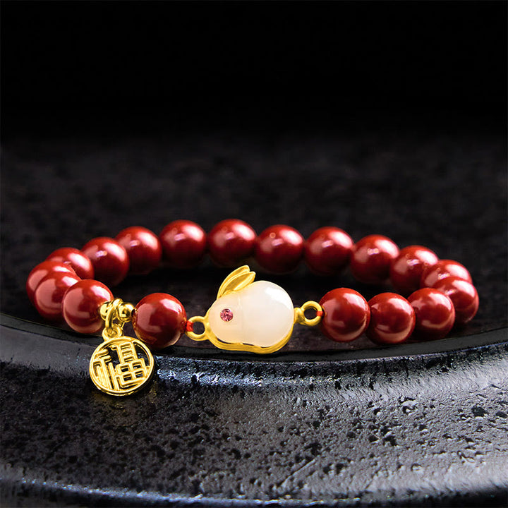 Braccialetto di benedizione del personaggio di Buddha Stones Cinnabar Rabbit Fu