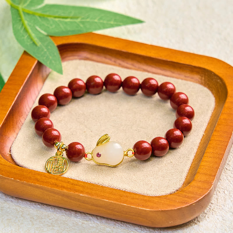 Braccialetto di benedizione del personaggio di Buddha Stones Cinnabar Rabbit Fu