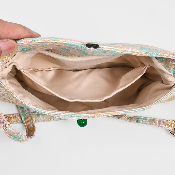 Borsa a tracolla con ricamo in poliestere e cotone con motivo floreale retrò Buddha Stones