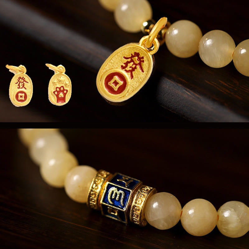 Bracciale della fortuna Buddha Stones e perle di topazio Om Mani Padme Hum