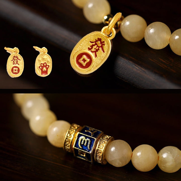 Bracciale della fortuna Buddha Stones e perle di topazio Om Mani Padme Hum
