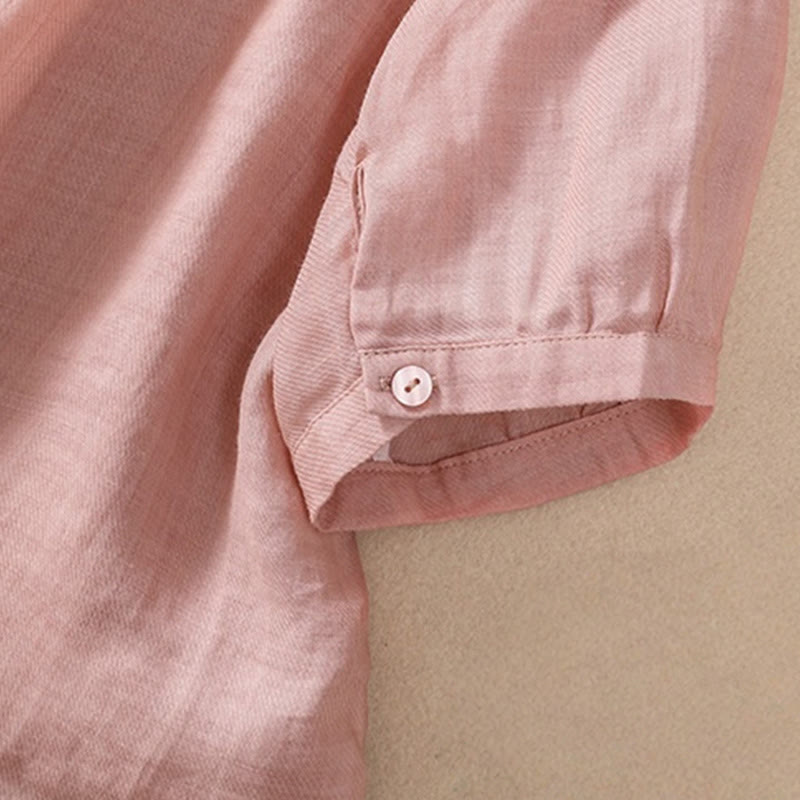 Camicia da donna a maniche a tre quarti in cotone e lino con bottoni, design a volant e stampa Buddha Stones, casual e semplice. - image 27