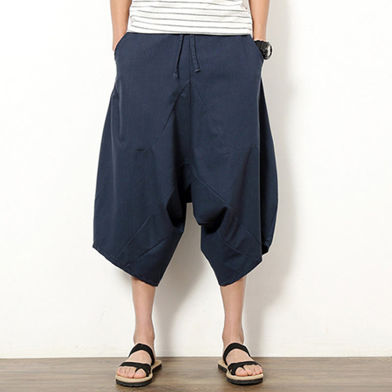 Pantaloni da uomo in cotone e lino con coulisse, modello Buddha Stones, modello primavera, semplici e patchwork, con tasche, lunghezza 7-8 - image 1