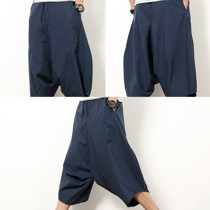 Pantaloni da uomo in cotone e lino con coulisse, modello Buddha Stones, modello primavera, semplici e patchwork, con tasche, lunghezza 7-8 - image 5
