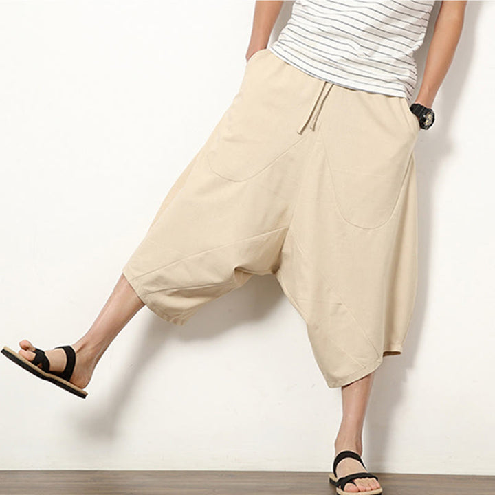 Pantaloni da uomo in cotone e lino con coulisse, modello Buddha Stones, modello primavera, semplici e patchwork, con tasche, lunghezza 7-8 - image 8