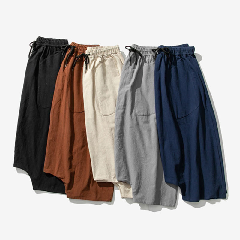 Pantaloni da uomo a gamba larga, lunghezza 7-8, con coulisse e design a cavallo basso, con motivo Buddha Stones, con tasche. - image 42