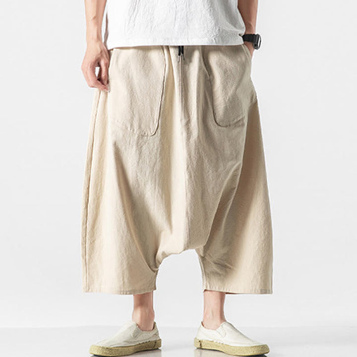 Pantaloni da uomo a gamba larga, lunghezza 7-8, con coulisse e design a cavallo basso, con motivo Buddha Stones, con tasche. - Beige - US/UK/AU46, EU56 (5XL) - image 35