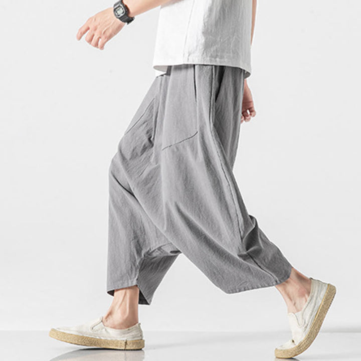 Pantaloni da uomo a gamba larga, lunghezza 7-8, con coulisse e design a cavallo basso, con motivo Buddha Stones, con tasche. - image 22