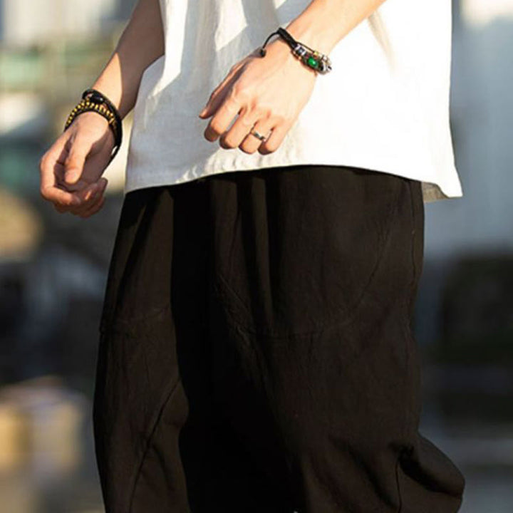 Pantaloni da uomo estivi con pieghe, coulisse e tasche, modello 7-8, con stampa Buddha Stones. - image 8