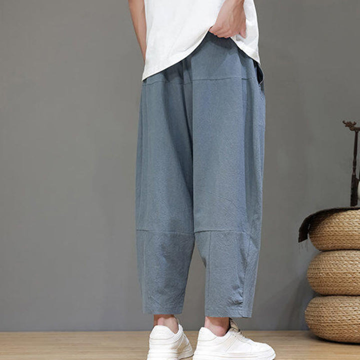Pantaloni da uomo in cotone con elastico in vita, gamba larga, con coulisse, modello Buddha Stones, casual, tinta unita, cavallo basso, tasche - image 2