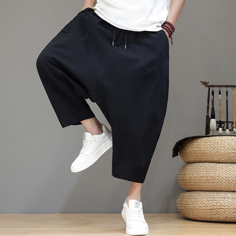 Pantaloni da uomo in cotone con elastico in vita, gamba larga, con coulisse, modello Buddha Stones, casual, tinta unita, cavallo basso, tasche - image 20