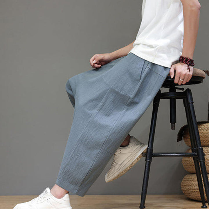 Pantaloni da uomo in cotone con elastico in vita, gamba larga, con coulisse, modello Buddha Stones, casual, tinta unita, cavallo basso, tasche - image 9
