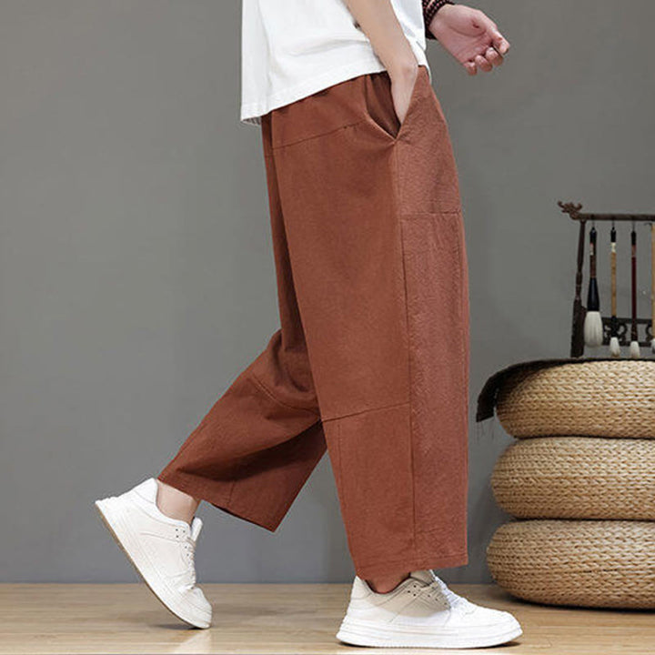 Pantaloni da uomo in cotone con elastico in vita, gamba larga, con coulisse, modello Buddha Stones, casual, tinta unita, cavallo basso, tasche - image 28
