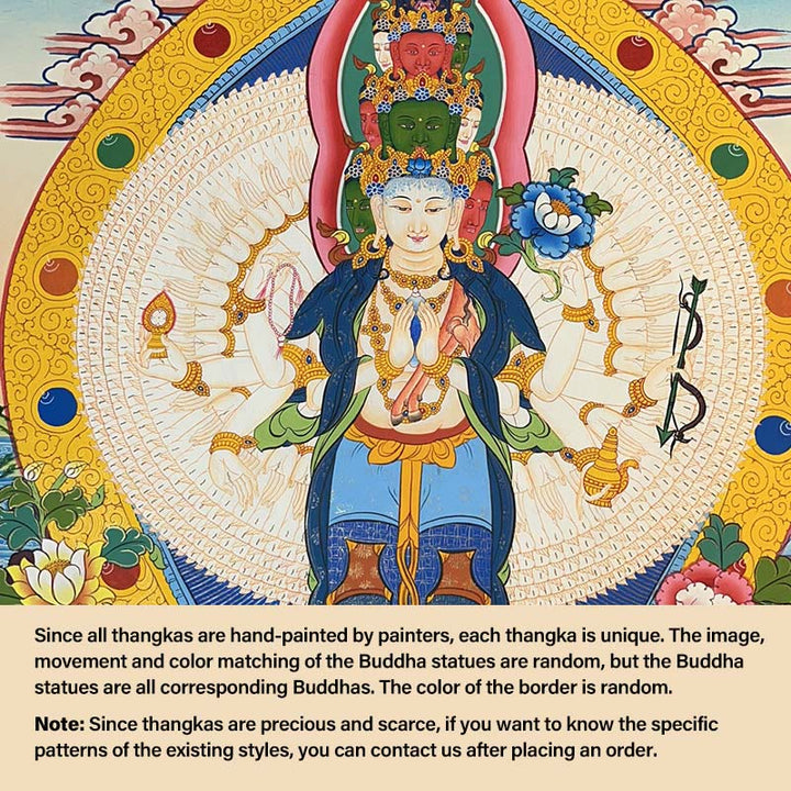 Buddha Stones, pittura tibetana Thangka, Dio giallo della ricchezza, Tara verde, Avalokitesvara, decorazione fatta a mano, scatola cieca (stile casuale) - 27,56*21,6 pollici/70*55 cm Avalokitesvara dalle mille braccia (stile Thangka casuale, contattare il servizio clienti per visualizzare gli stili disponibili) - image 5