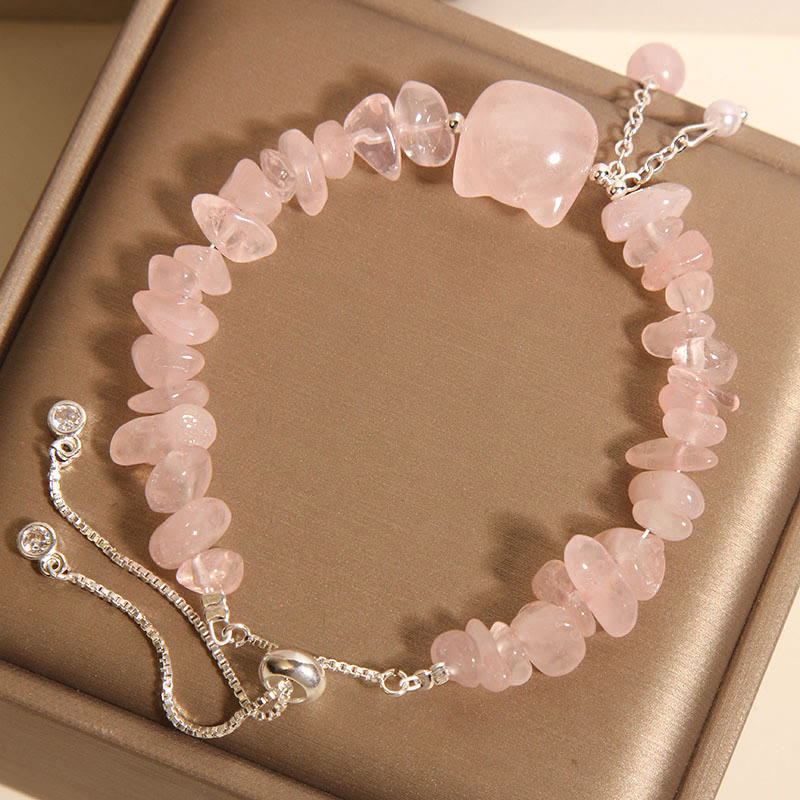 Braccialetto rilassante a forma di testa di gatto in agata rosa naturale e cristallo Buddha Stones - image 2