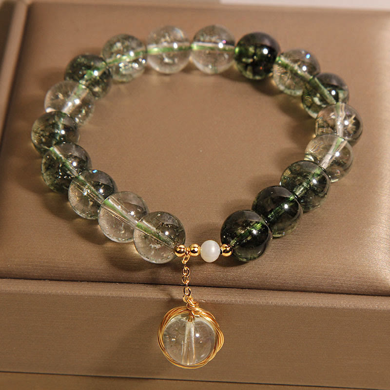 Braccialetto portafortuna in cristallo fantasma verde naturale Buddha Stones