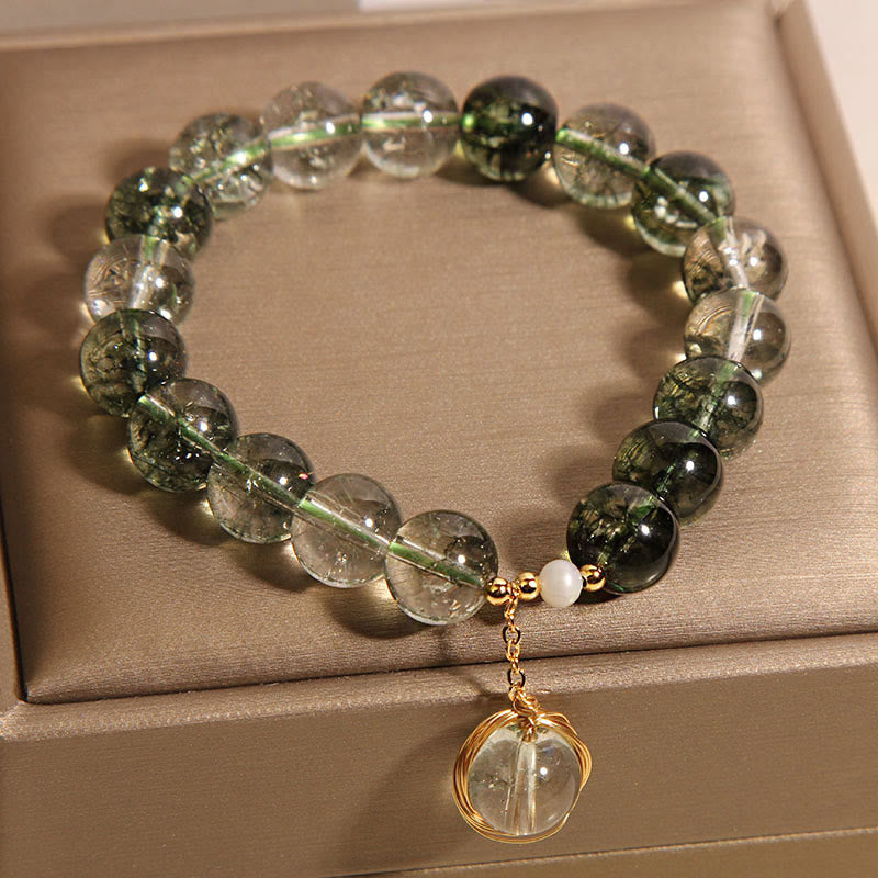 Braccialetto portafortuna in cristallo fantasma verde naturale Buddha Stones