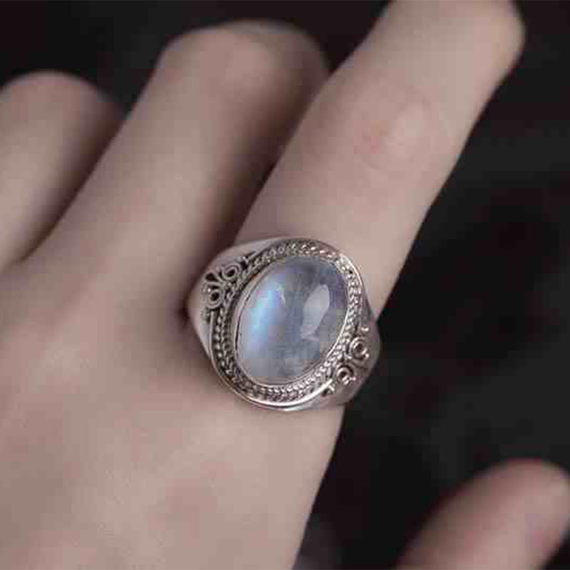 Anello regolabile con pietra di luna naturale in argento sterling 925 fatto a mano con Buddha Stones - Modello due US5-US15 (regolabile) - image 8