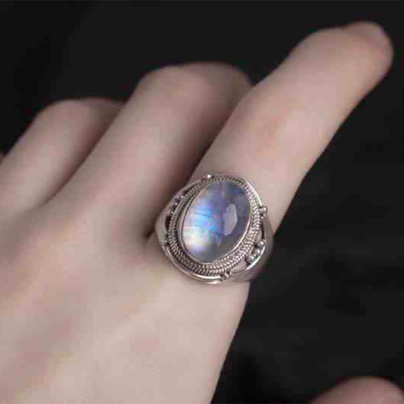 Anello regolabile con pietra di luna naturale in argento sterling 925 fatto a mano con Buddha Stones - image 2