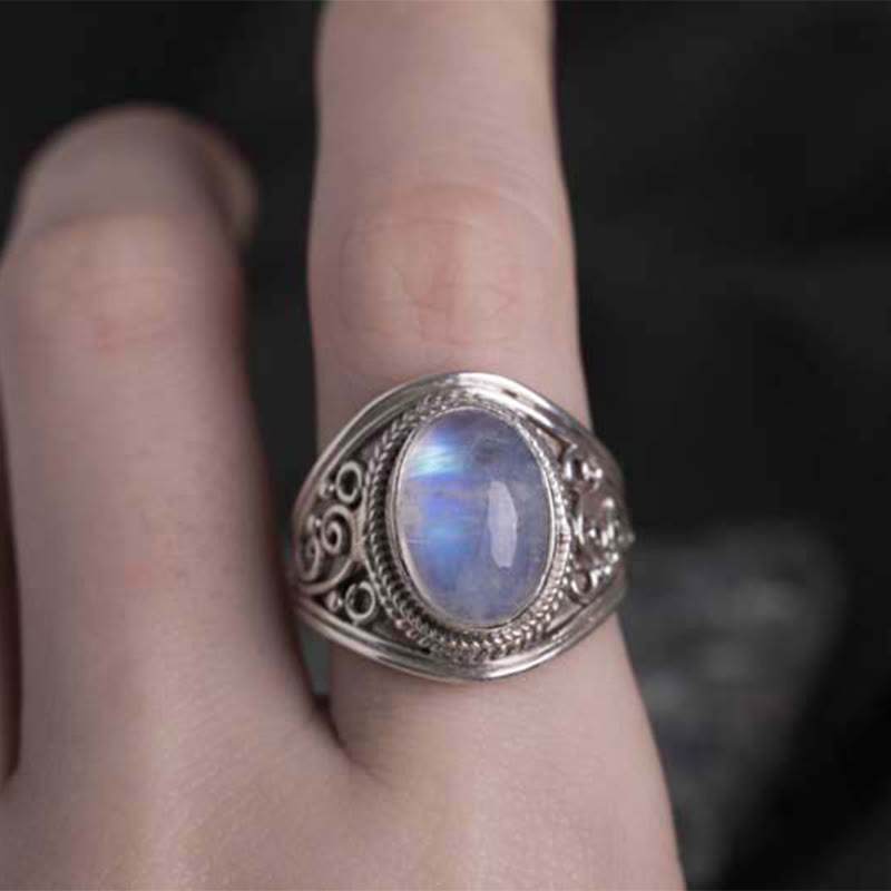 Anello regolabile con pietra di luna naturale in argento sterling 925 fatto a mano con Buddha Stones - image 12