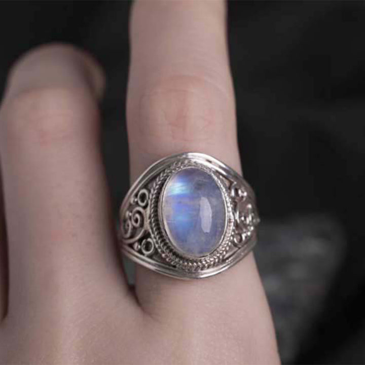 Anello regolabile con pietra di luna naturale in argento sterling 925 fatto a mano con Buddha Stones - image 12