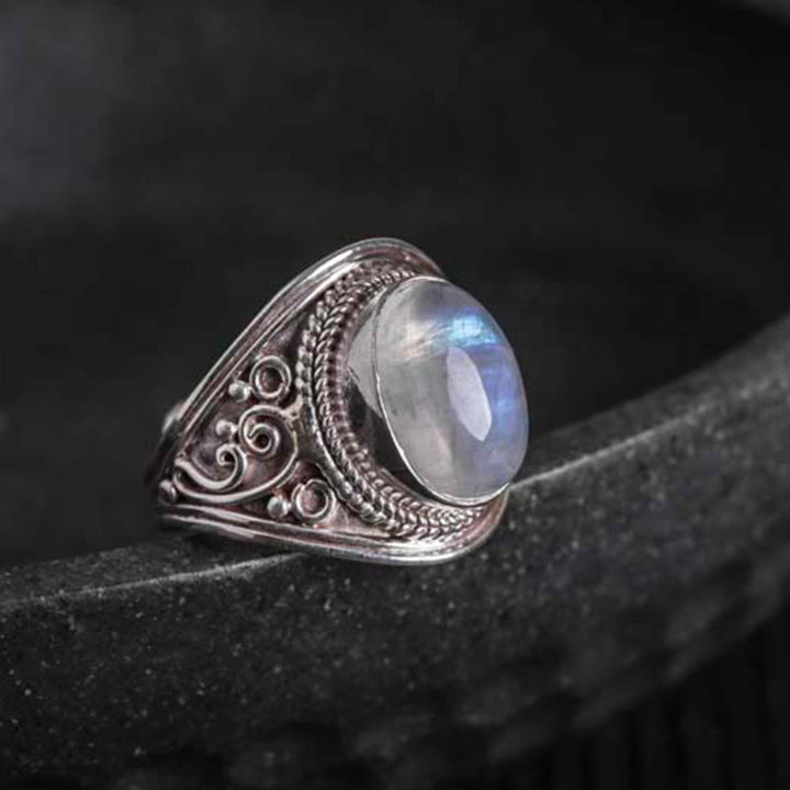 Anello regolabile con pietra di luna naturale in argento sterling 925 fatto a mano con Buddha Stones - Modello tre US5-US15 (regolabile) - image 11