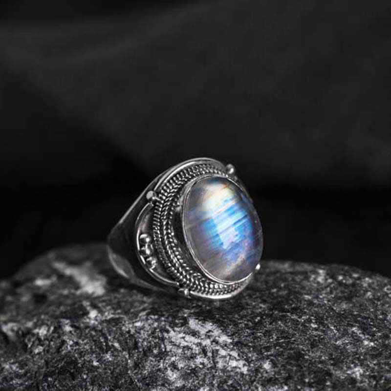 Anello regolabile con pietra di luna naturale in argento sterling 925 fatto a mano con Buddha Stones - Modello uno US5-US15 (regolabile) - image 0